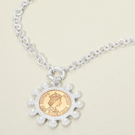 Bold Pearl Decorative Coin Pendant Necklace