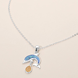 Dolphin Teardrop Charm Pendant Necklace