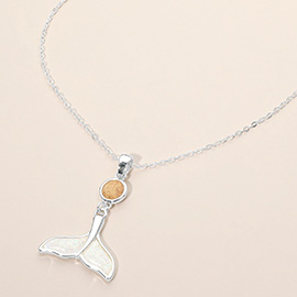 Round Whale Tail Link Drop Charm Pendant Necklace