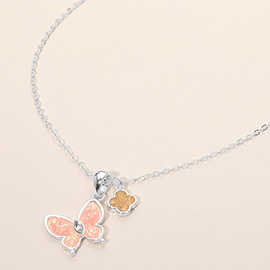 Quatrefoil Butterfly Charm Pendant Necklace