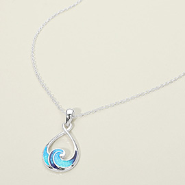 Ocean Wave Teardrop Pendant Necklace