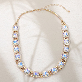 Square Faceted Stone Bezel Link Evening Necklace