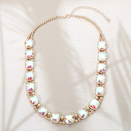 Square Faceted Stone Bezel Link Evening Necklace