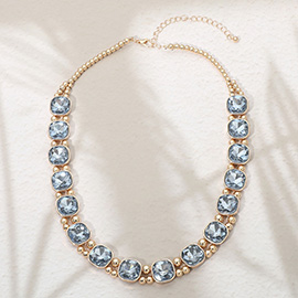 Square Faceted Stone Bezel Link Evening Necklace