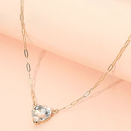 Heart Stone Pendant Paperclip Chain Necklace