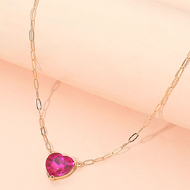 Heart Stone Pendant Paperclip Chain Necklace