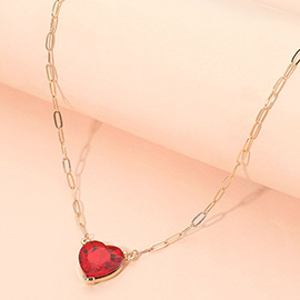 Heart Stone Pendant Paperclip Chain Necklace