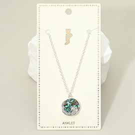 Crushed Pebble Swirl Wave Round Charm Anklet