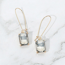 Rectangular Glass Stone Long Drop Dangle Earrings