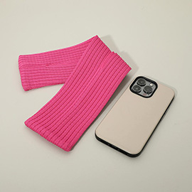 Short Ribbed Knit Stretch Phone Pouch  Phone Holder