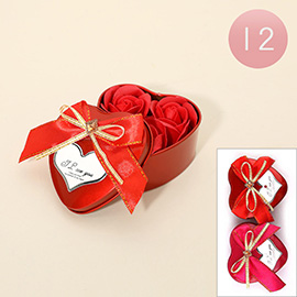 12PCS - Rose Decor Bow Accent Heart Shaped Tin Gift Boxes