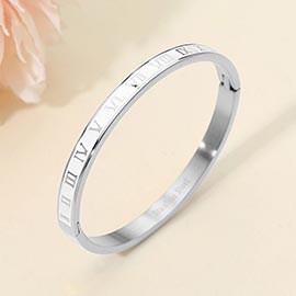 Stainless Steel Enamel Inlay Roman Numeral Hinged Bangle Bracelet
