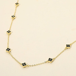 CZ Quatrefoil Charm Station Necklace