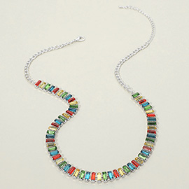 Baguette Stone Cluster Link Accent Necklace