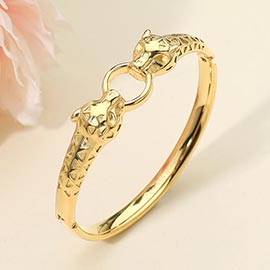 Stainless Steel Leopard Head Link Hinged Bangle Bracelet