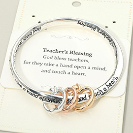 TEACHERS BLESSING Message Triple Open Apple Charm Accent Bangle Bracelet