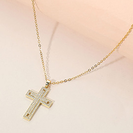 Stainless Steel CZ Stone Paved Cross Pendant Necklace