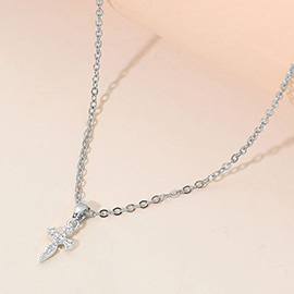 Stainless Steel Mini CZ Stone Pave Cross Pendant Necklace