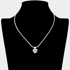 Heart CZ Stone Charm Drop Rhinestone Necklace