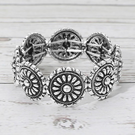 Boho Metal Floral Medallion Link Stretch Bracelet