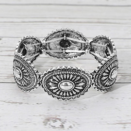 Boho Metal Oval Conch Medallion Link Stretch Bracelet