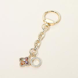 14K Gold Plated CZ Clover Ring Charm Drop Keychain Bag Charm