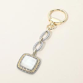 14K Gold Plated Mother of Pearl Square Charm Drop Keychain Bag Charm