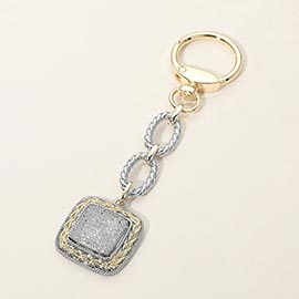 14K Gold Plated Square CZ Pave Charm Drop Keychain Bag Charm