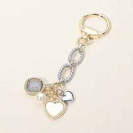 14K Gold Plated CZ Pave Square Mother of Pearl Heart Charm Drop Keychain Bag Charm