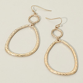 Textured Metal Organic Open Oval Link Drop Earrings