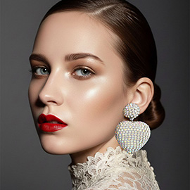 Rhinestone Studded Puffy Heart Drop Statement Earrings