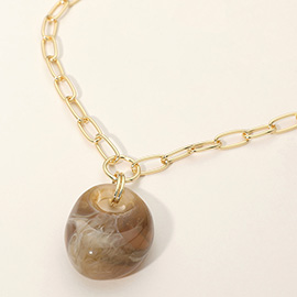 Chunky Marbled Resin Pendant Paperclip Chain Necklace