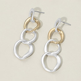 Two Tone Metal Link Chain Drop Earrings
