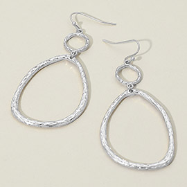 Textured Metal Organic Open Oval Link Drop Earrings