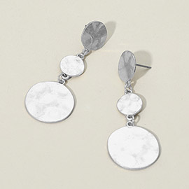 Triple Hammered Metal Disc Link Drop Earrings