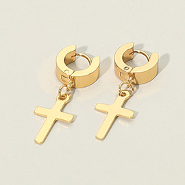 Stainless Steel Cross Charm Dangle Mini Huggie Hoop Earrings