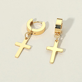 Stainless Steel Cross Charm Dangle Mini Huggie Hoop Earrings