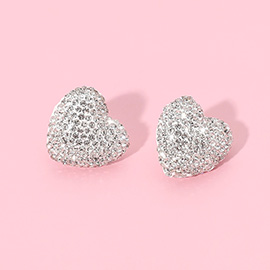 Rhinestone Pave Heart Stud Earrings