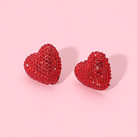 Rhinestone Pave Heart Stud Earrings