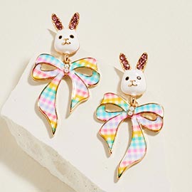 Easter Bunny Gingham Bow Drop Dangle Earrings