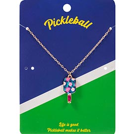 Floral Pickleball Paddle Pendant Necklace