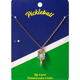 Floral Pickleball Paddle Pendant Necklace