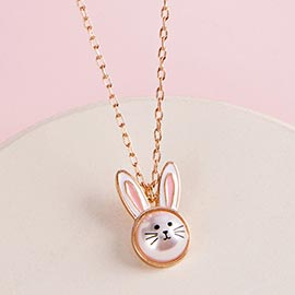 Pearly Easter Bunny Face Pendant Necklace