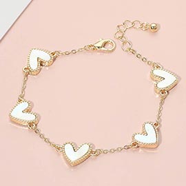 Mother of Pearl Heart Charm Station Bracelet