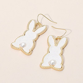 Pearl Accent Glitter Easter Bunny Charm Dangle Earrings