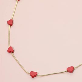 Flat Heart Charm Station Necklace