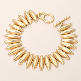 Bold Sleek Sculpted Rib Link Toggle Bracelet