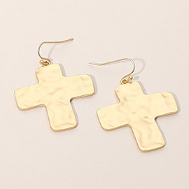 Hammered Metal Cross Dangle Earrings
