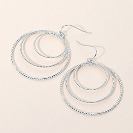 Textured Metal Triple Layered Hoop Dangle Earrings