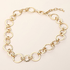 Hammered Metal Ring Link Necklace
